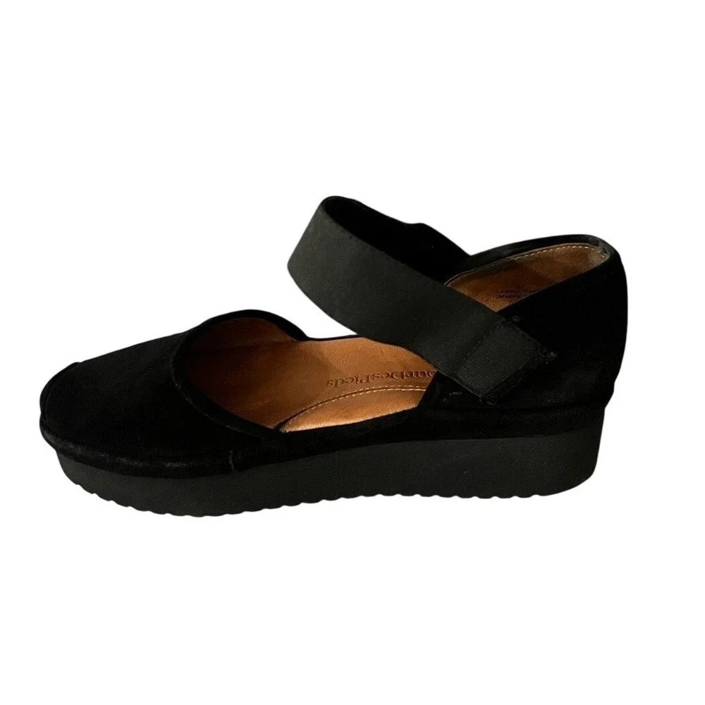 L'Amour Des Pieds Amadour Peep Toe Wedge shoe black suede sandal leather 7 comfy